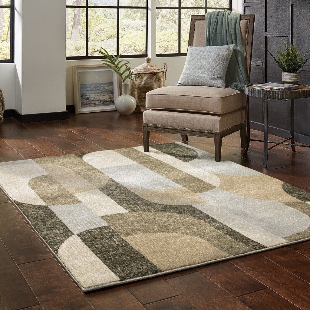 10' X 13' Brown and Ivory Geometric Power Loom Area Rug