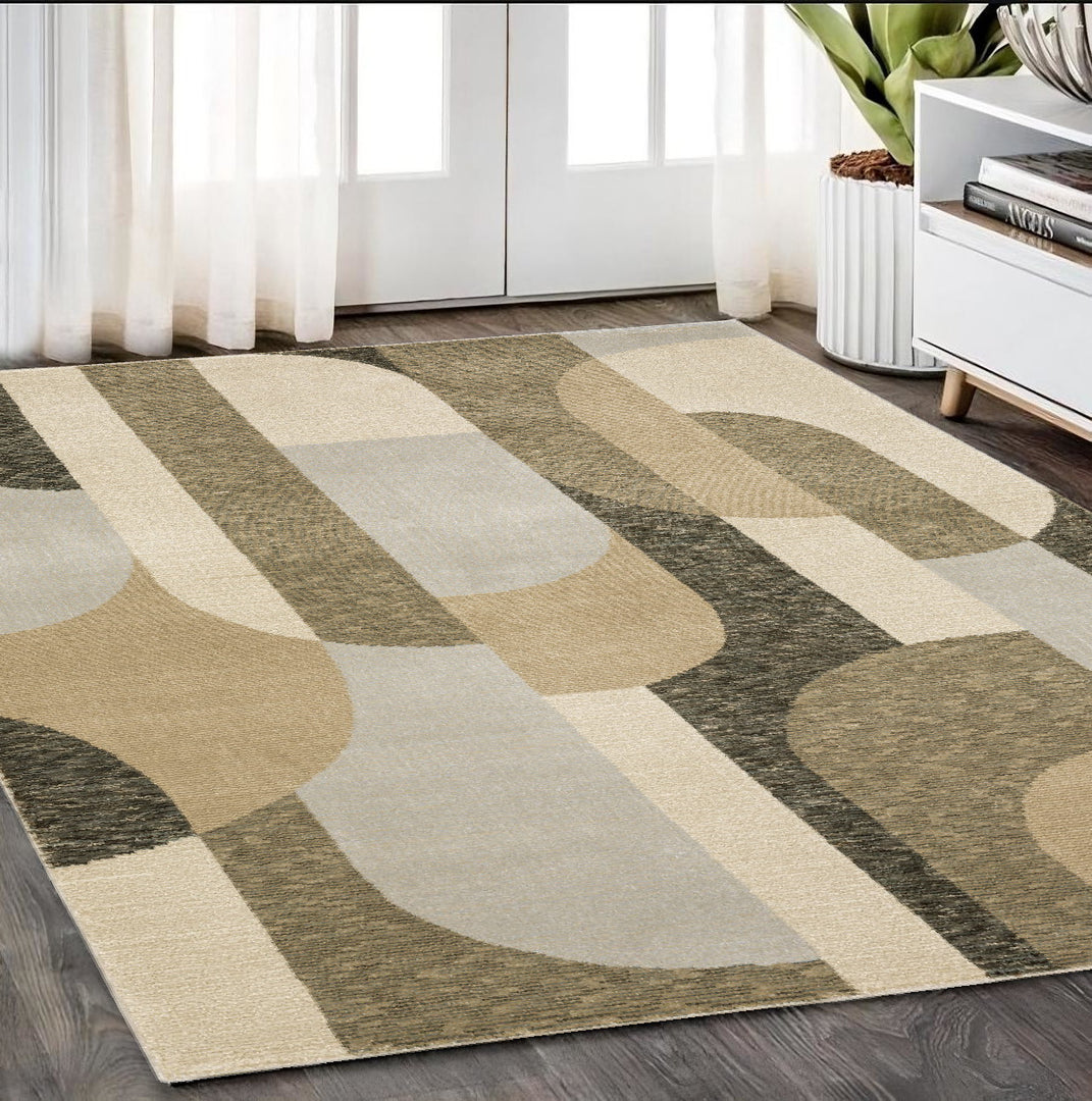 10' X 13' Brown and Ivory Geometric Power Loom Area Rug