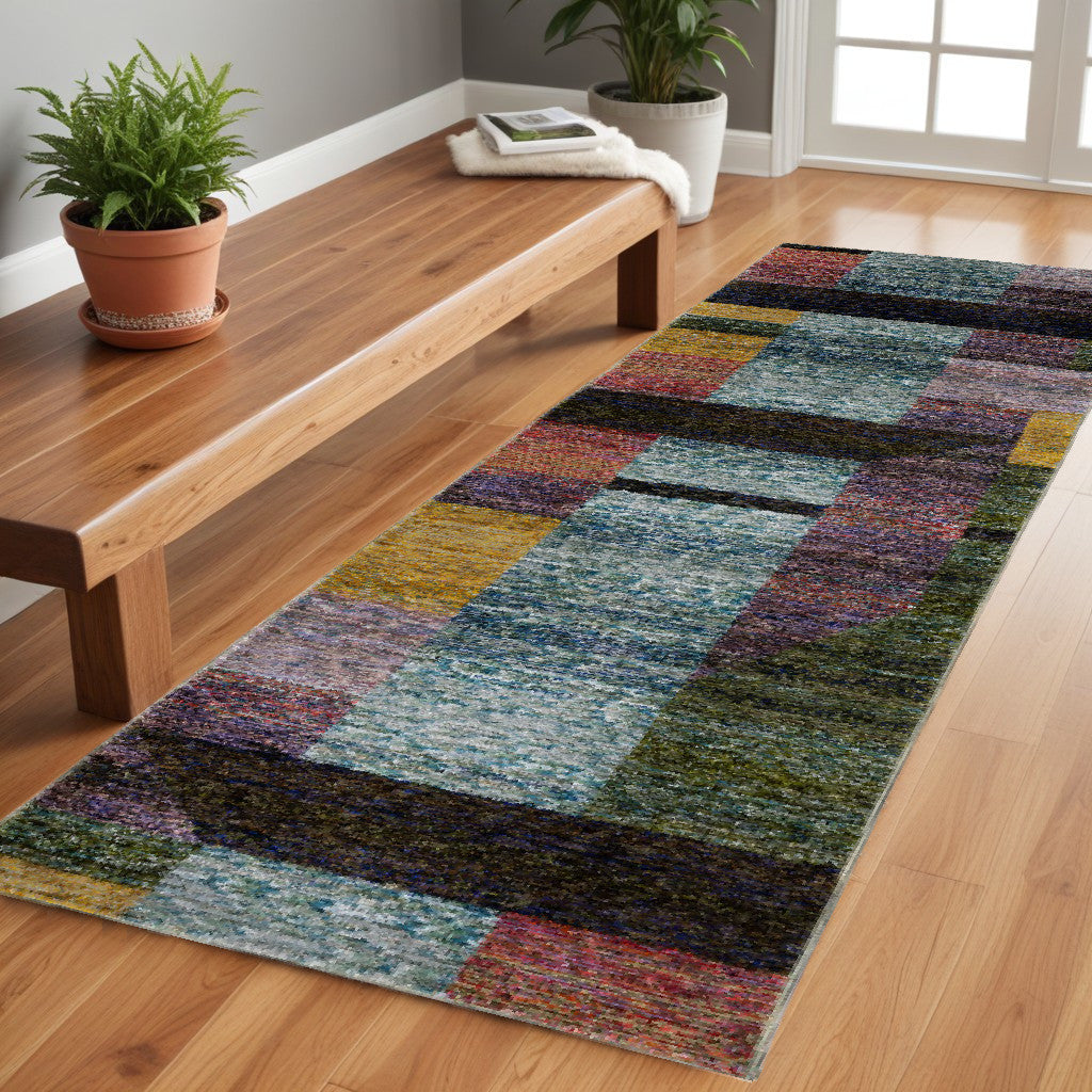 10' X 13' Purple and Red Geometric Power Loom Area Rug