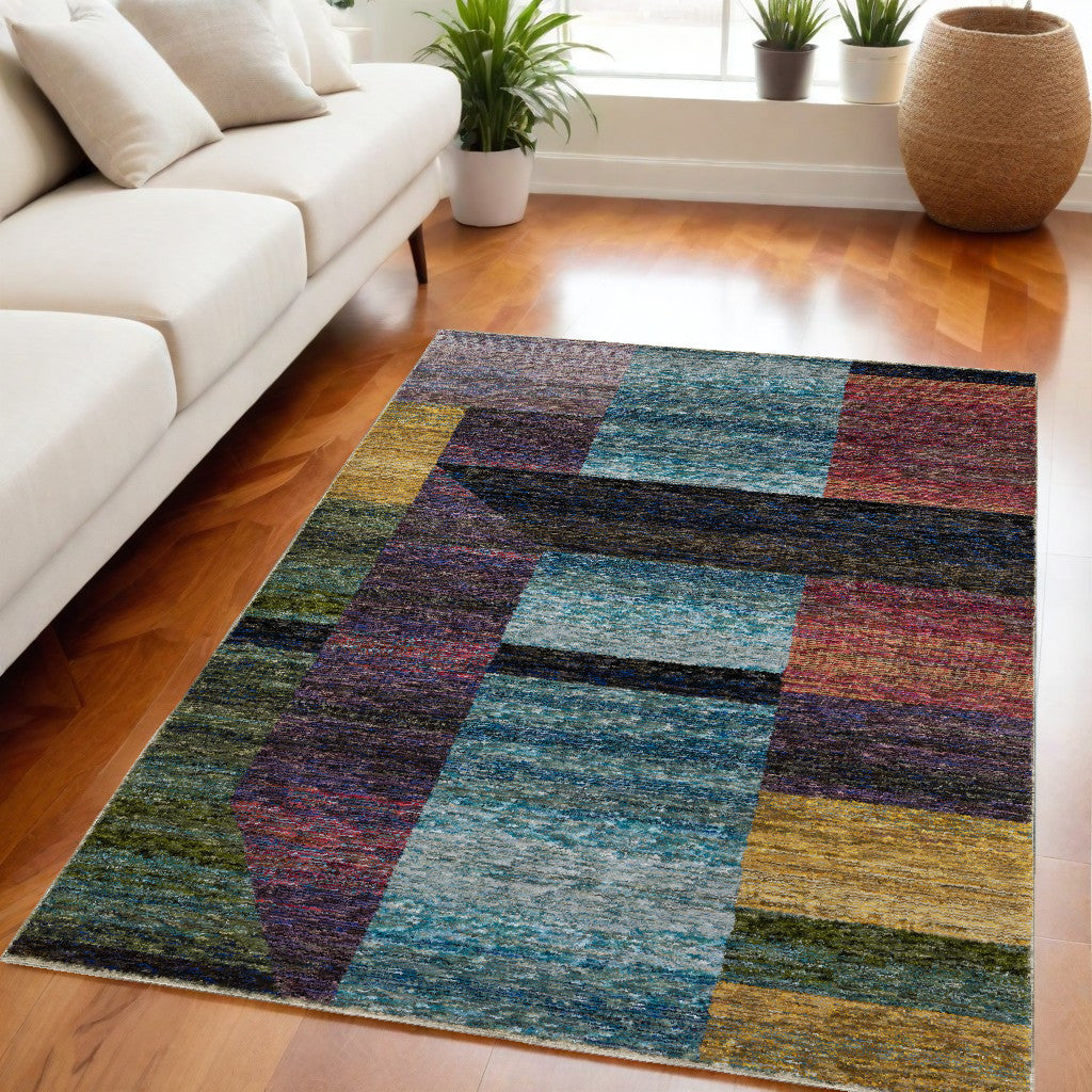 10' X 13' Purple and Red Geometric Power Loom Area Rug