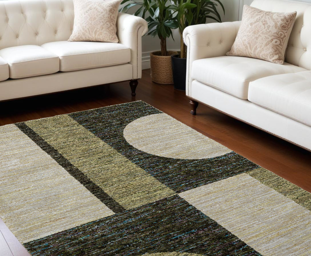 10' X 13' Blue and Beige Geometric Power Loom Area Rug