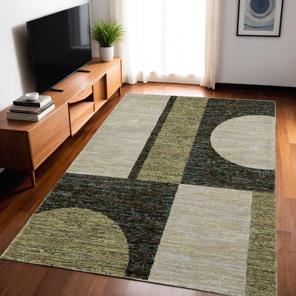 10' X 13' Blue and Beige Geometric Power Loom Area Rug