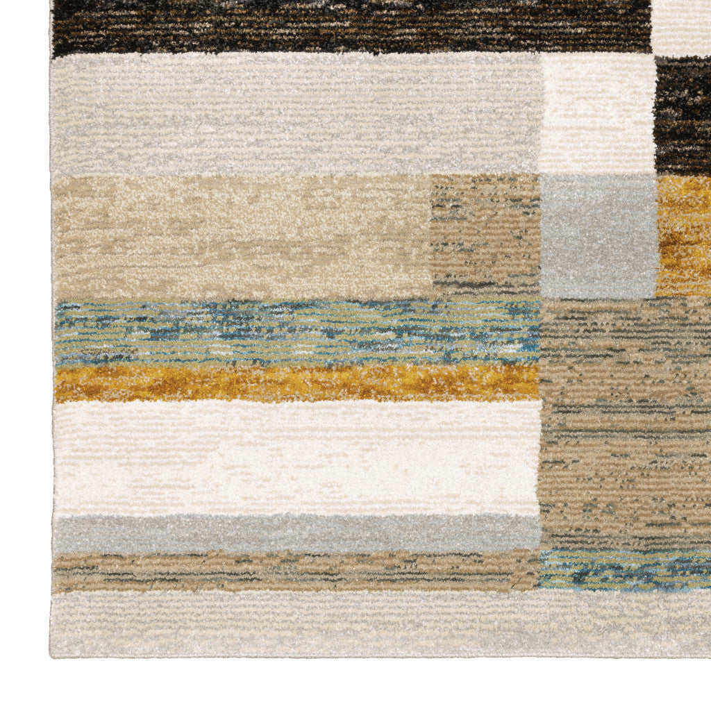 10' X 13' Beige Gold Black Grey Tan Teal and Rust Geometric Power Loom Area Rug