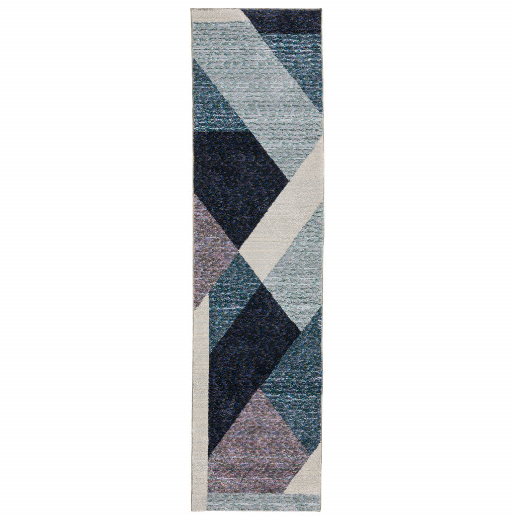 10' X 13' Blue Purple Grey and Teal Geometric Power Loom Area Rug