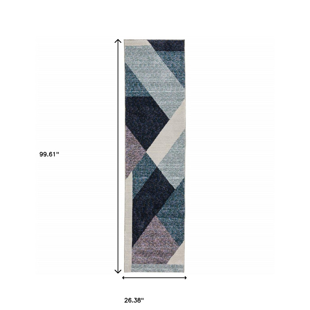 10' X 13' Blue Purple Grey and Teal Geometric Power Loom Area Rug