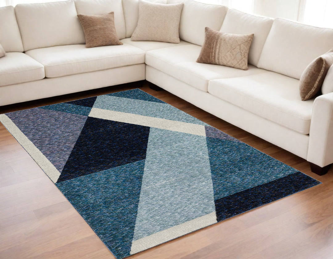 10' X 13' Blue Purple Grey and Teal Geometric Power Loom Area Rug