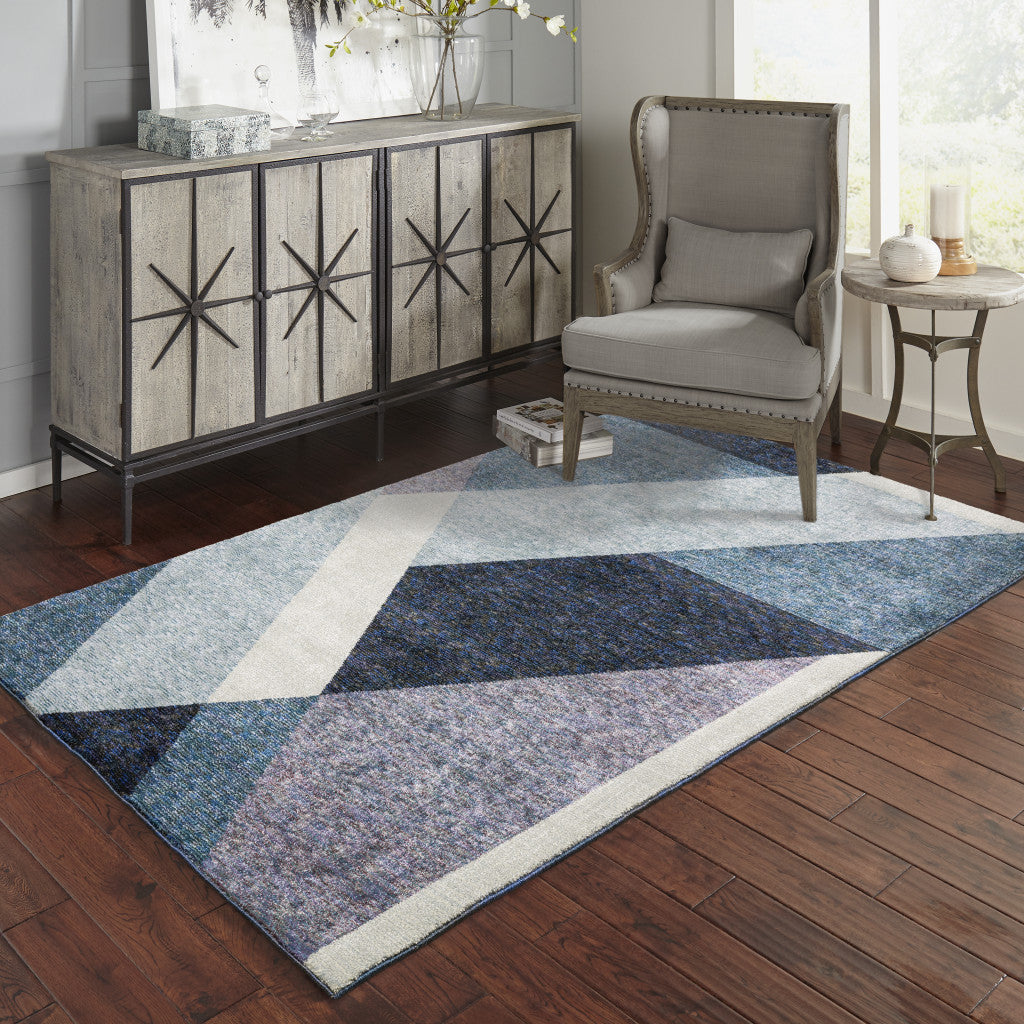 10' X 13' Blue Purple Grey and Teal Geometric Power Loom Area Rug