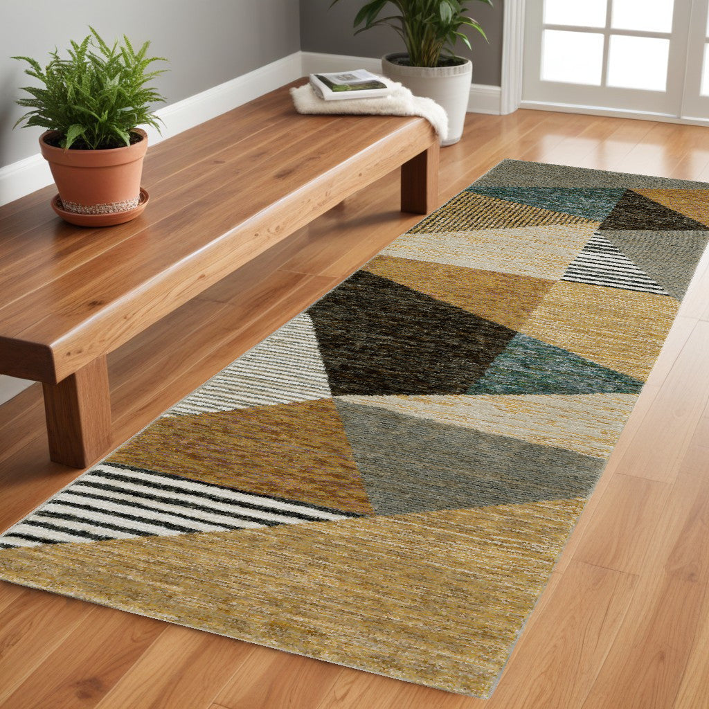 10' X 13' Blue and Beige Geometric Power Loom Area Rug