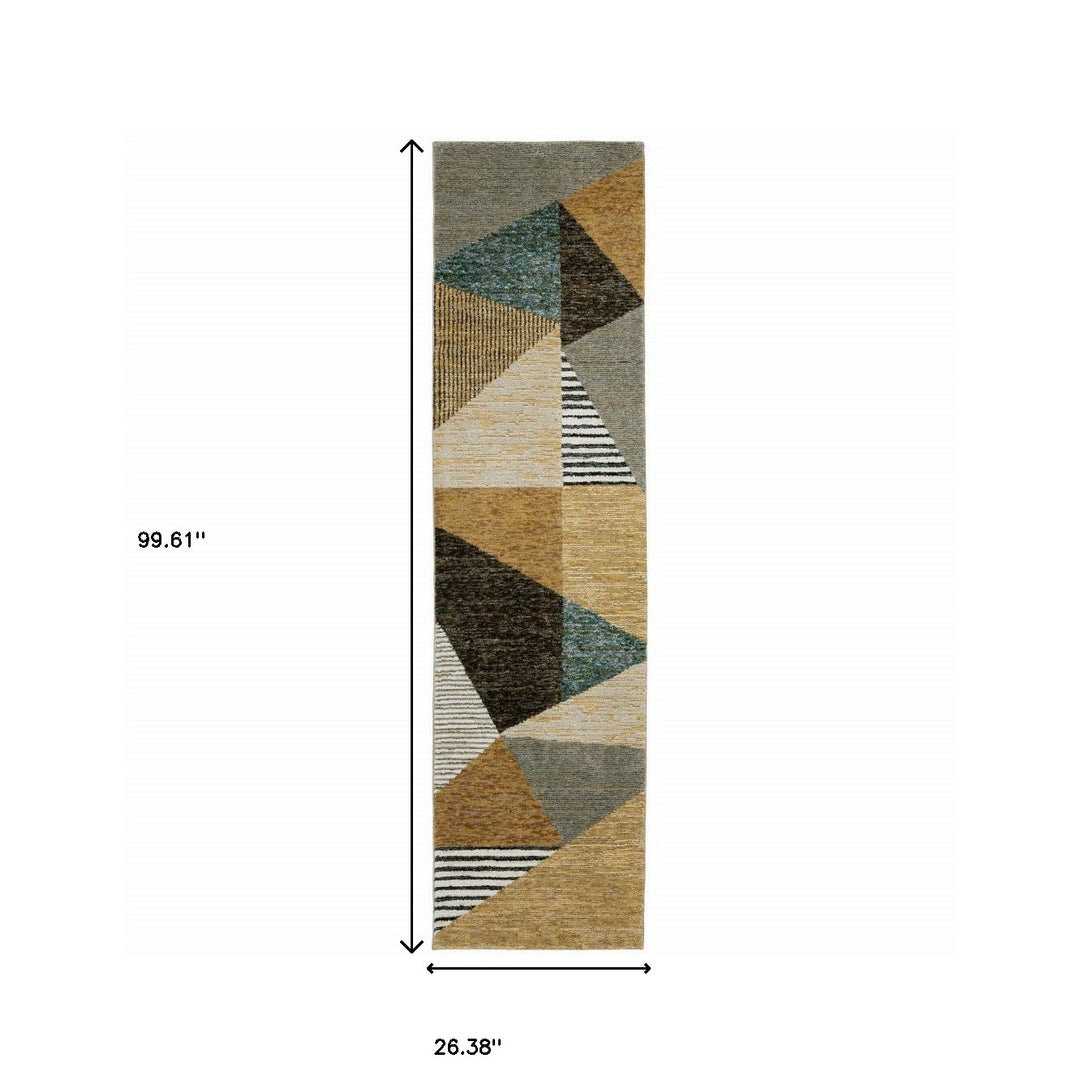 10' X 13' Blue and Beige Geometric Power Loom Area Rug