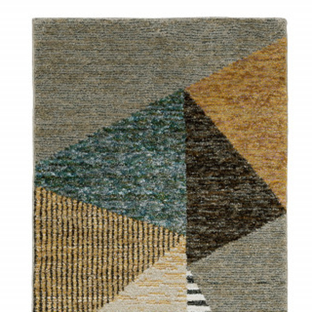 10' X 13' Blue and Beige Geometric Power Loom Area Rug