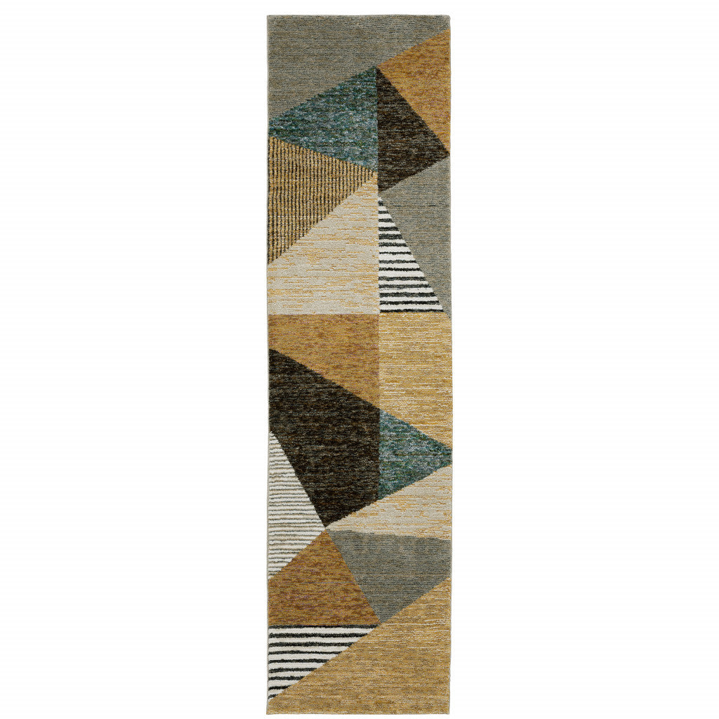 10' X 13' Blue and Beige Geometric Power Loom Area Rug