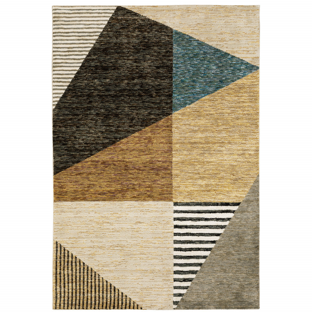 10' X 13' Blue and Beige Geometric Power Loom Area Rug