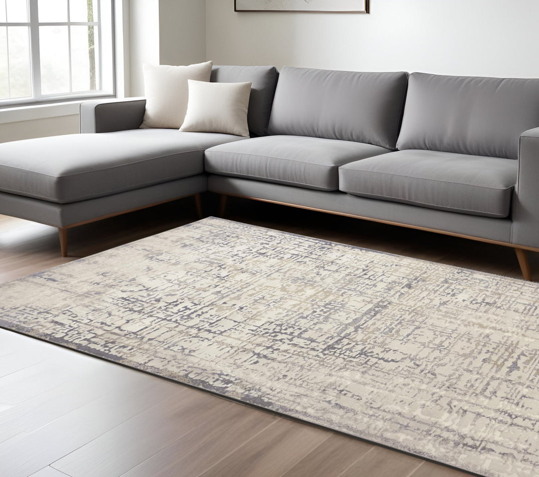 7' X 10' Gray and Ivory Abstract Area Rug