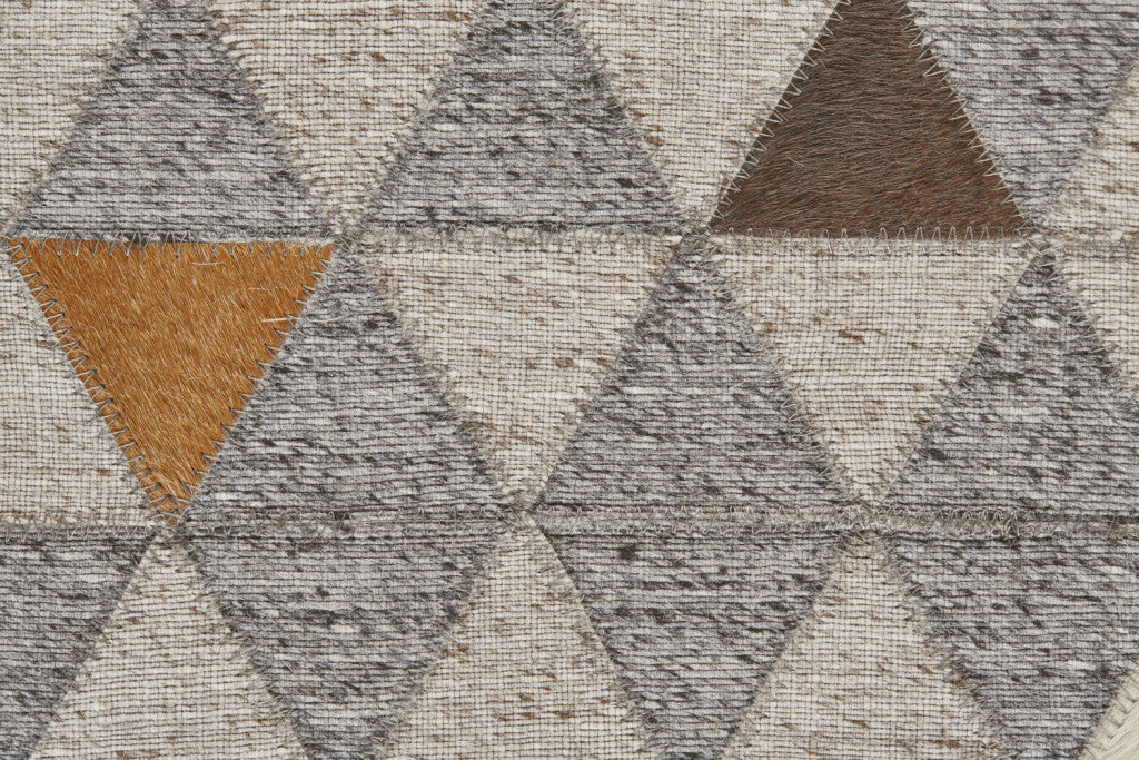 5' X 8' Gray Ivory And Brown Geometric Hand Woven Area Rug