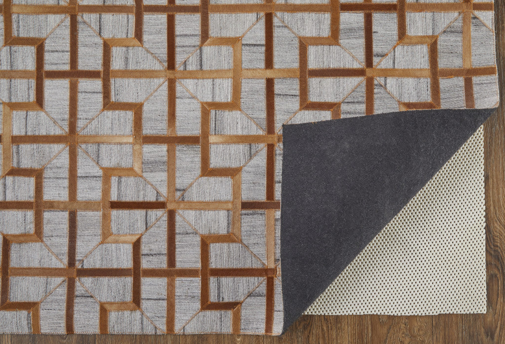 5' X 8' Gray Ivory And Brown Geometric Hand Woven Area Rug