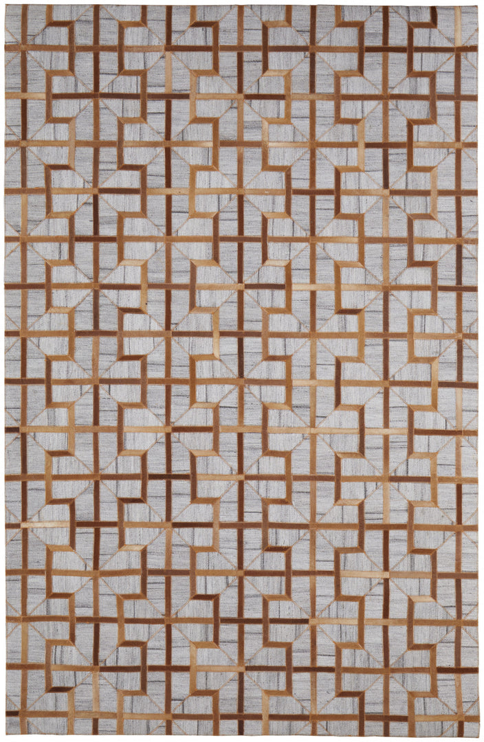 5' X 8' Gray Ivory And Brown Geometric Hand Woven Area Rug