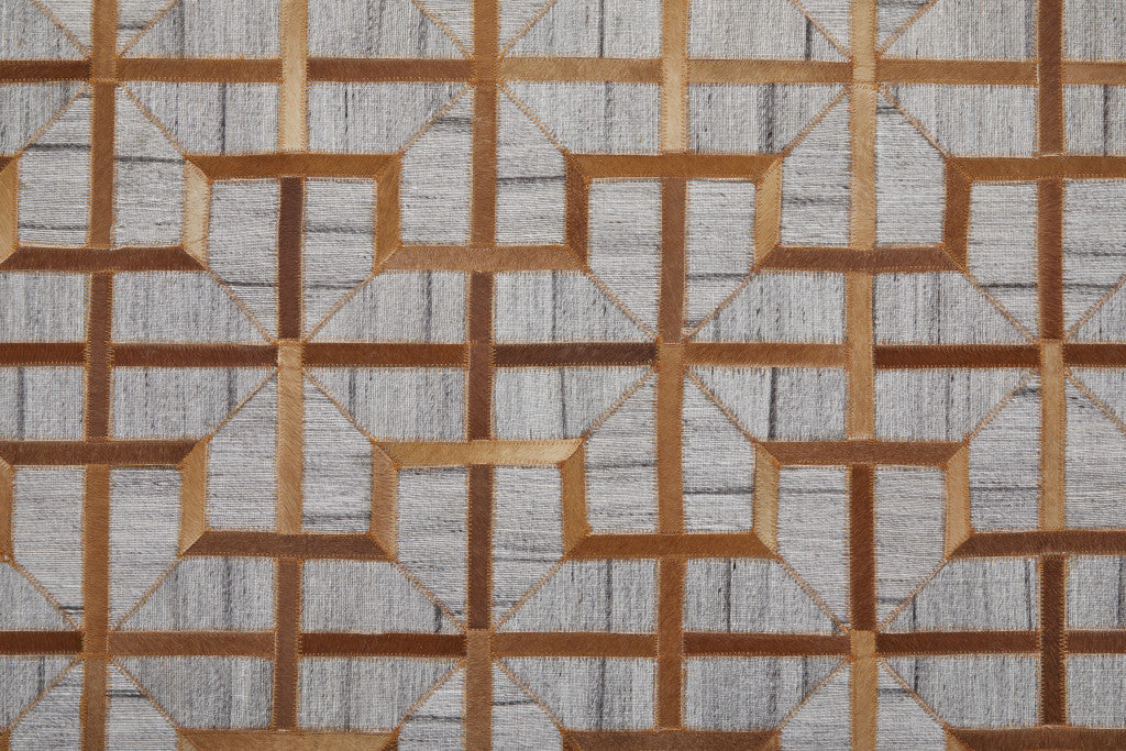 5' X 8' Gray Ivory And Brown Geometric Hand Woven Area Rug