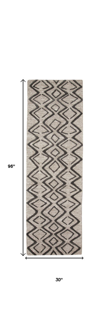 4' X 6' Black Gray And Taupe Wool Geometric Tufted Handmade Stain Resistant Area Rug