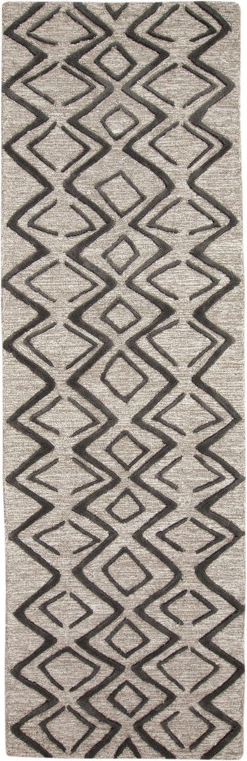 4' X 6' Black Gray And Taupe Wool Geometric Tufted Handmade Stain Resistant Area Rug