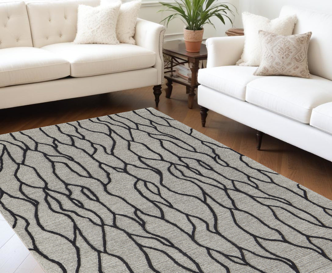 4' X 6' Taupe Black And Gray Wool Abstract Tufted Handmade Stain Resistant Area Rug