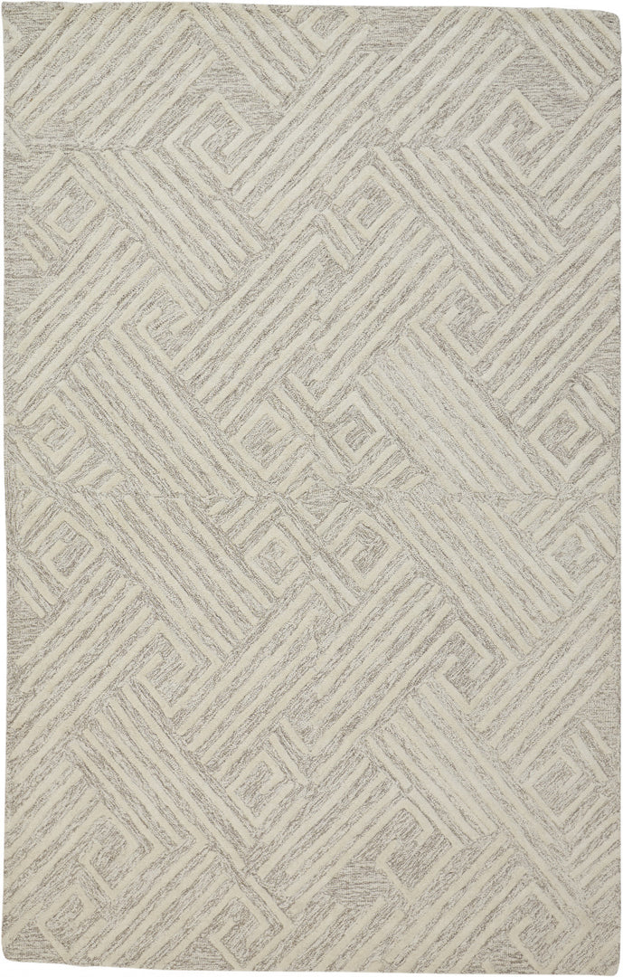 5' X 8' Tan And Ivory Wool Geometric Tufted Handmade Stain Resistant Area Rug