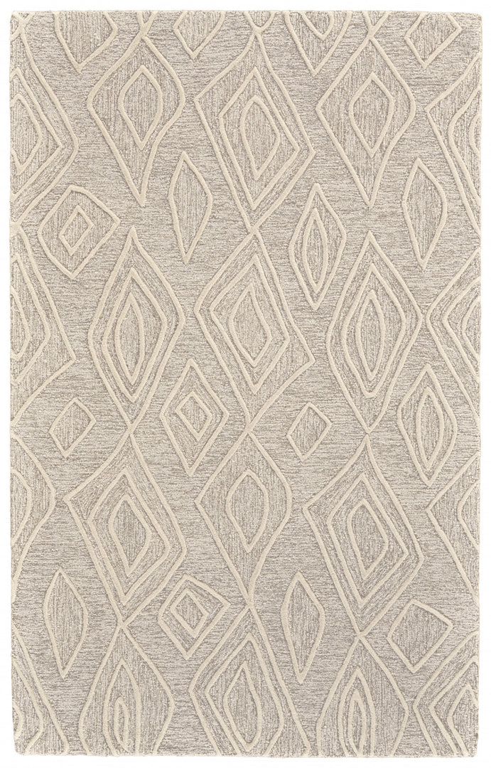 4' X 6' Tan And Ivory Wool Geometric Tufted Handmade Stain Resistant Area Rug