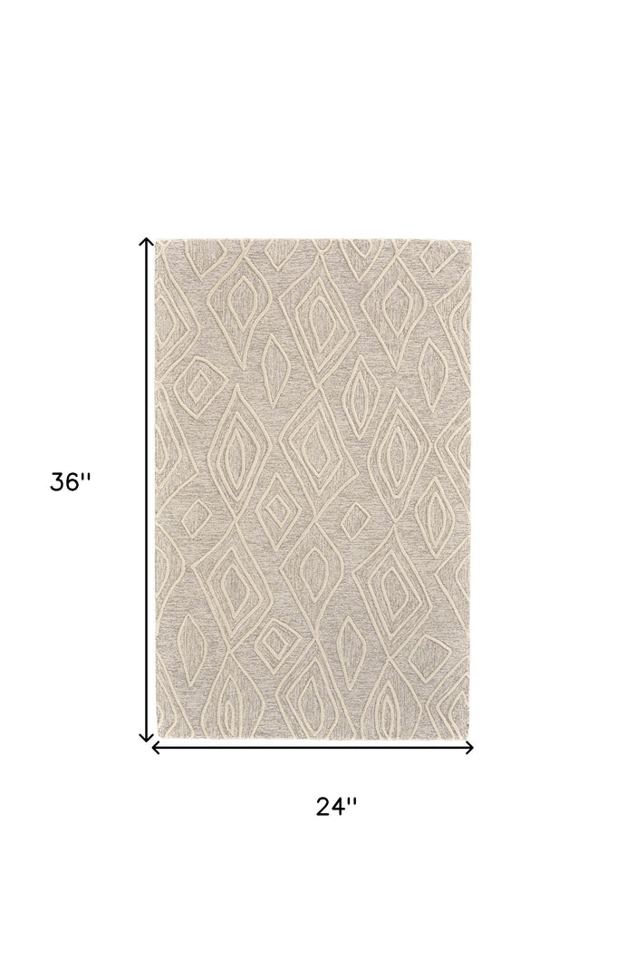 4' X 6' Tan And Ivory Wool Geometric Tufted Handmade Stain Resistant Area Rug