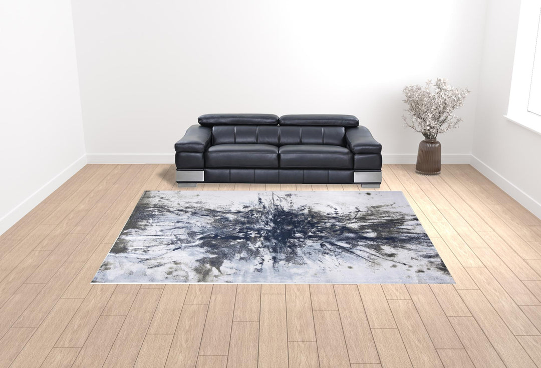 5' X 7' Blue Gray And White Abstract Stain Resistant Area Rug