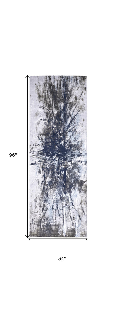 5' X 7' Blue Gray And White Abstract Stain Resistant Area Rug