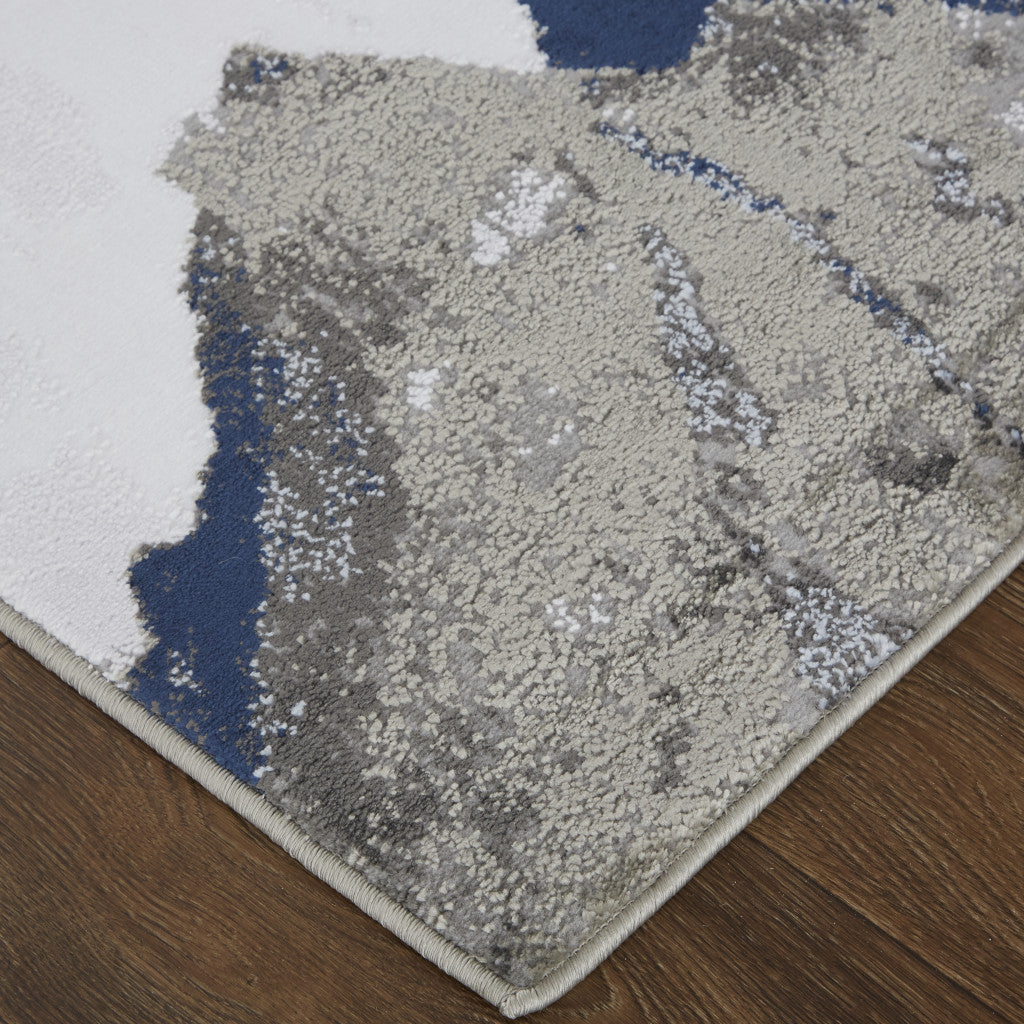 5' X 7' Blue Gray And White Abstract Stain Resistant Area Rug