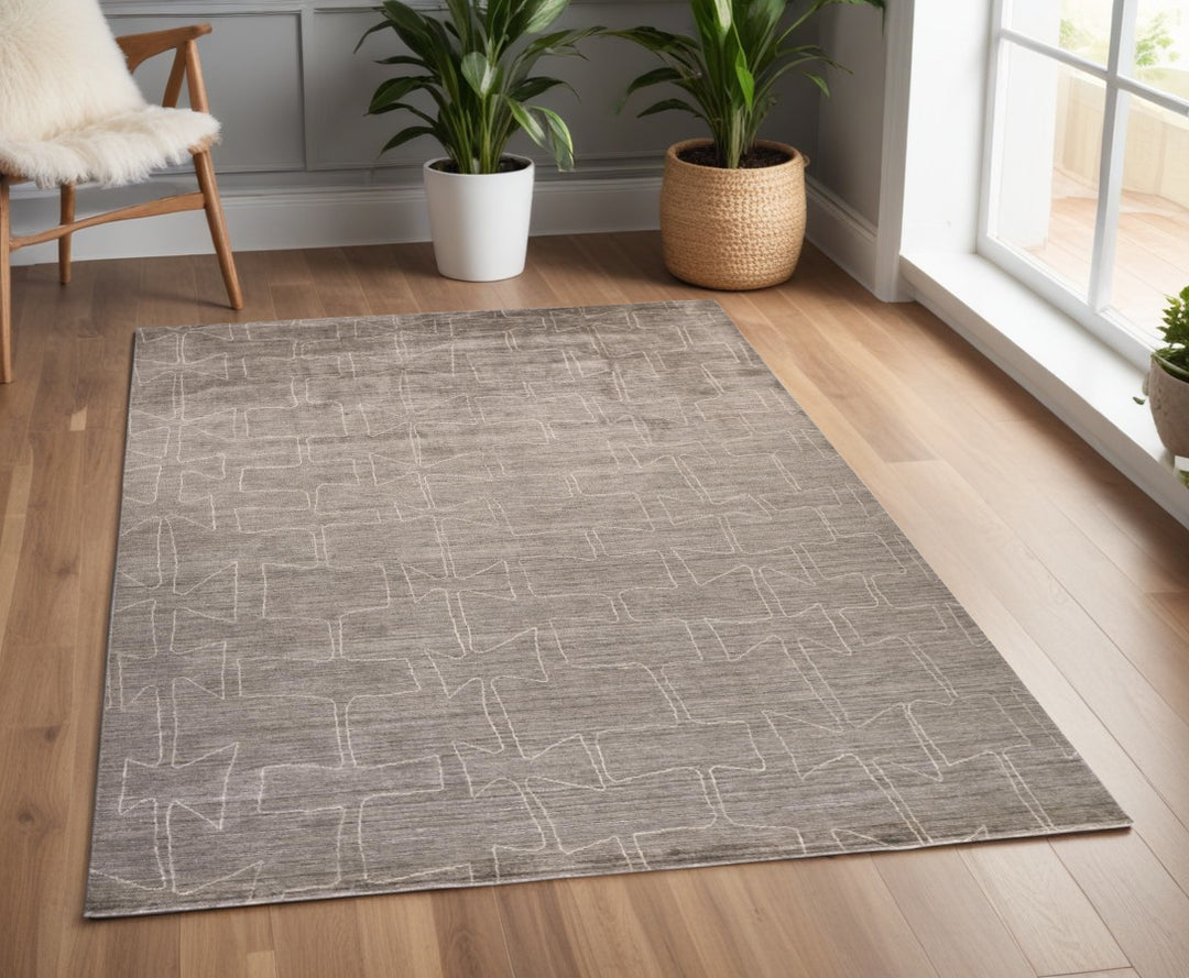 4' X 6' Gray and Ivory Abstract Hand Woven Area Rug