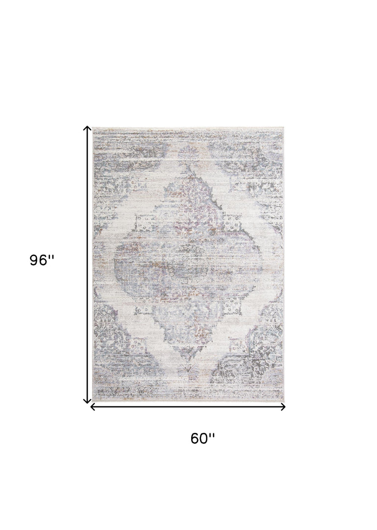 3' X 5' Gray and Ivory Abstract Distressed Area Rug With Fringe