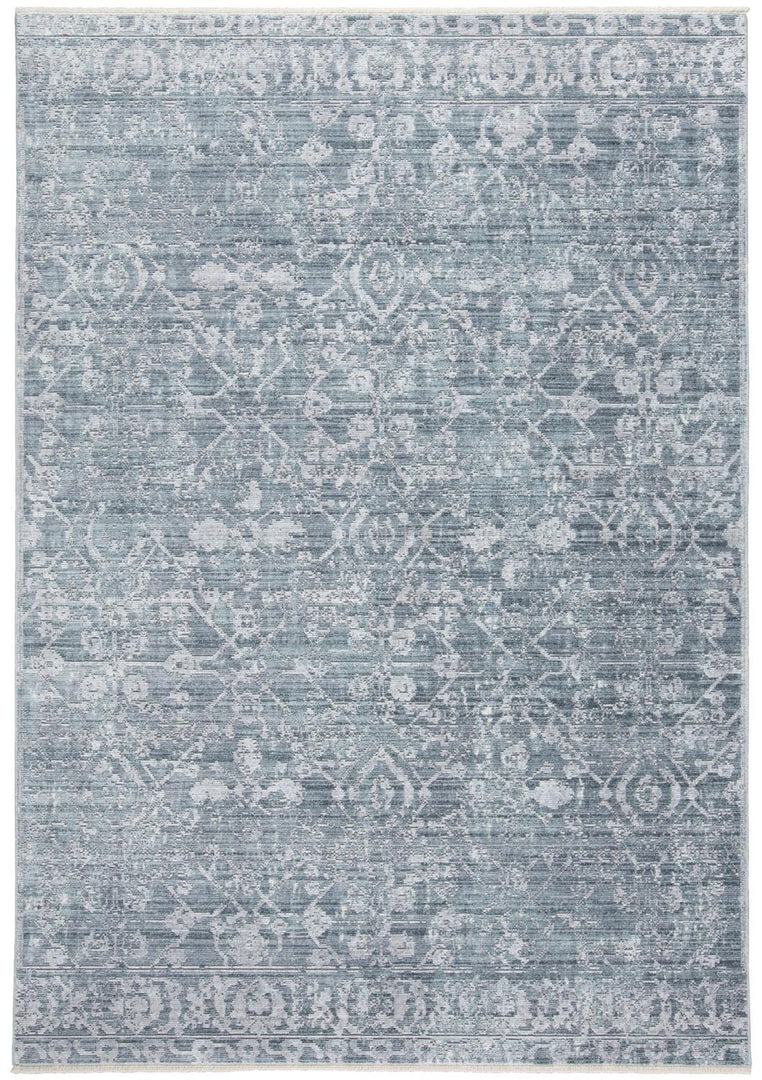 2' X 3' Blue Gray And Silver Abstract Distressed Area Rug With Fringe