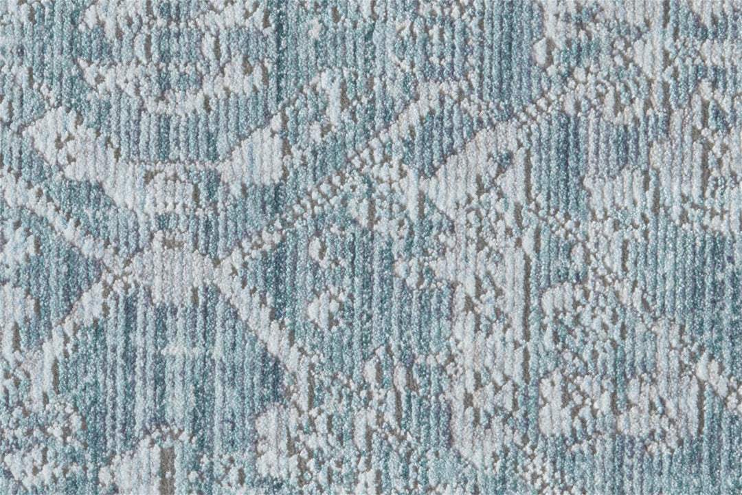 2' X 3' Blue Gray And Silver Abstract Distressed Area Rug With Fringe