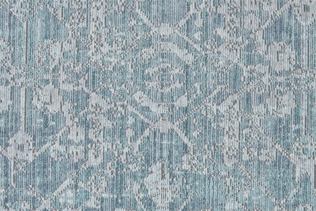 2' X 3' Blue Gray And Silver Abstract Distressed Area Rug With Fringe