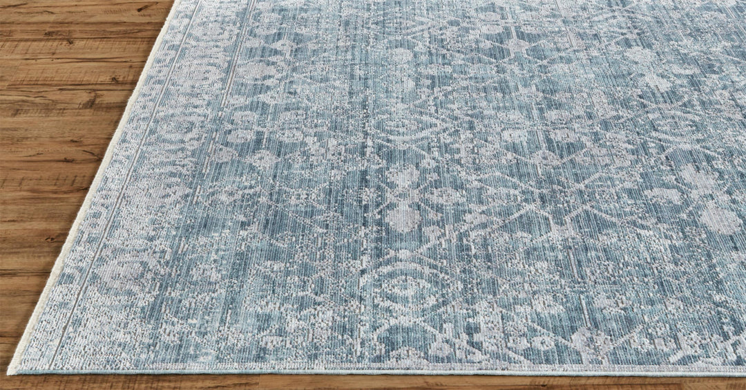 2' X 3' Blue Gray And Silver Abstract Distressed Area Rug With Fringe