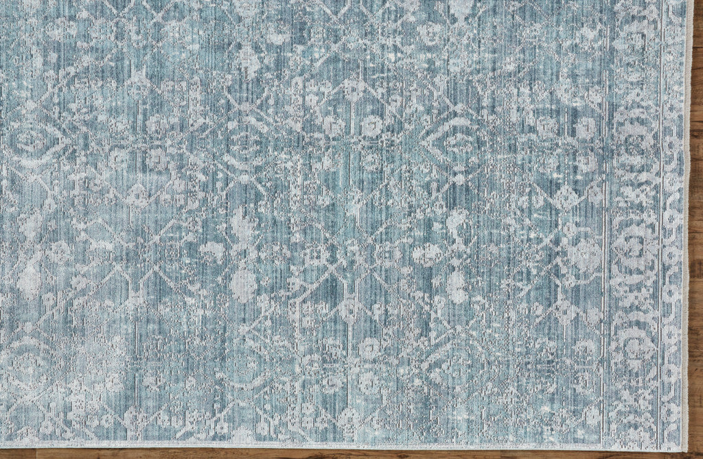 2' X 3' Blue Gray And Silver Abstract Distressed Area Rug With Fringe