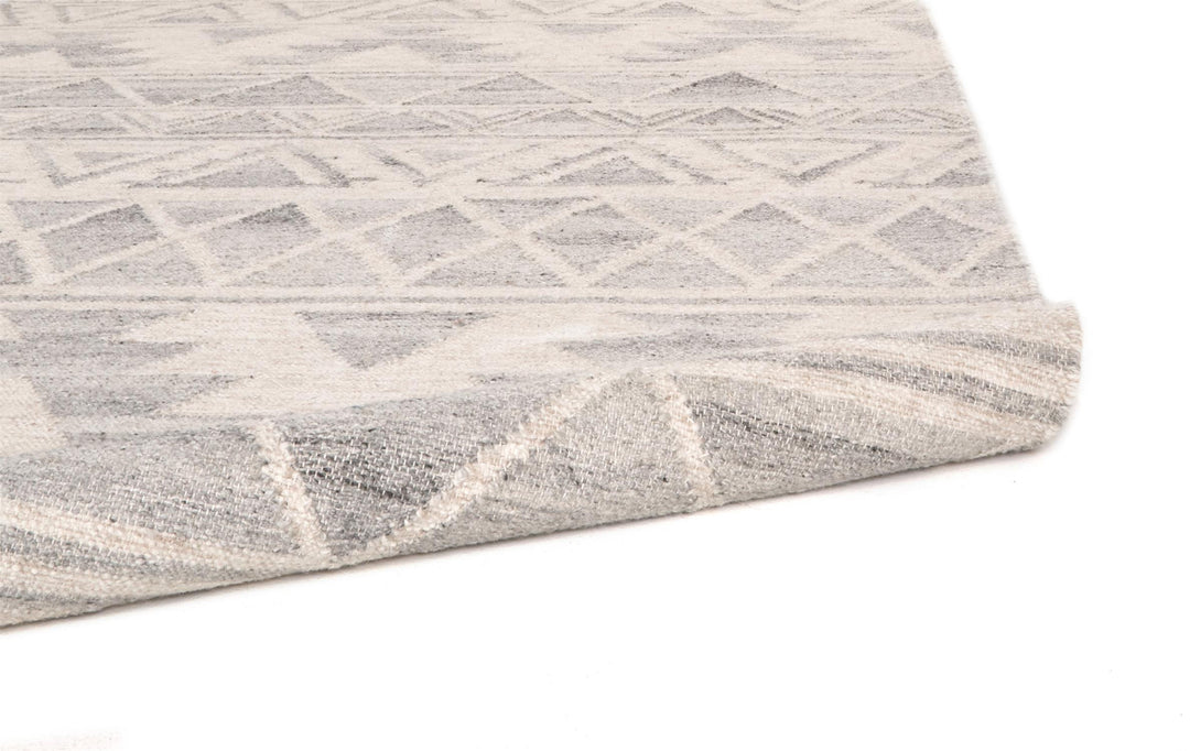 8' X 10' Ivory Gray And Blue Wool Geometric Dhurrie Flatweave Handmade Area Rug With Fringe