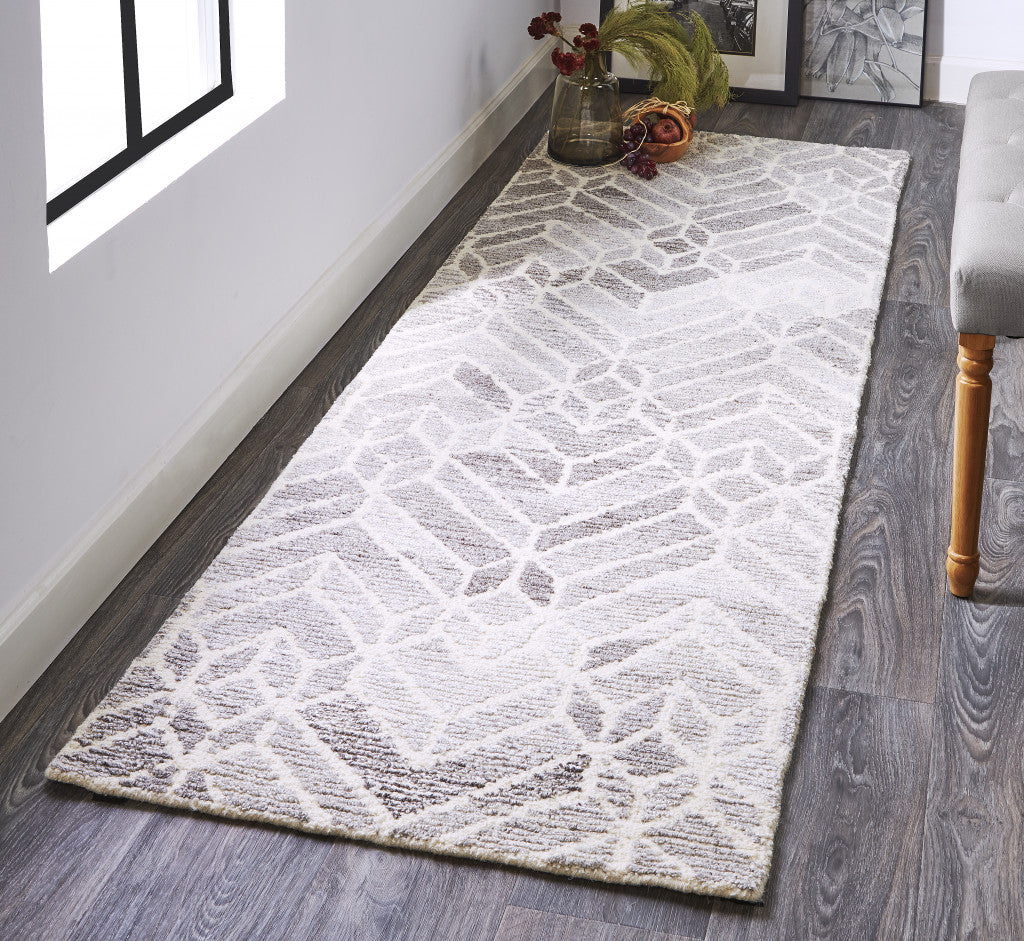 9' X 12' Gray and Ivory Wool Geometric Hand Tufted Area Rug