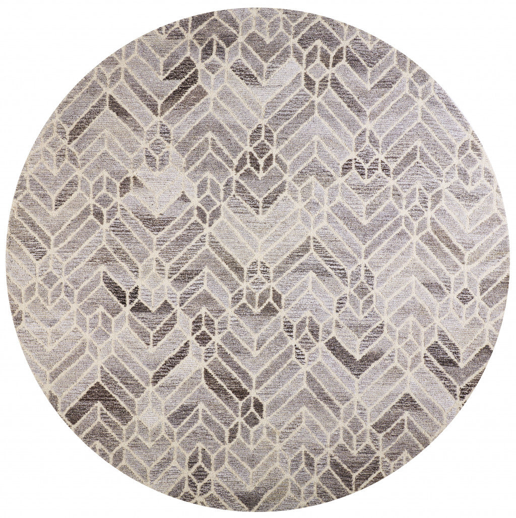 9' X 12' Gray and Ivory Wool Geometric Hand Tufted Area Rug