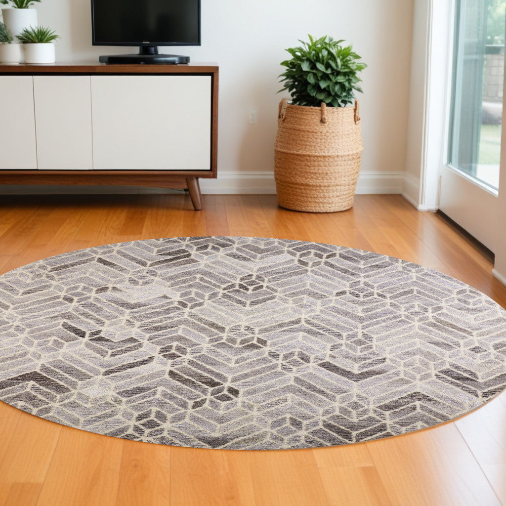 9' X 12' Gray and Ivory Wool Geometric Hand Tufted Area Rug