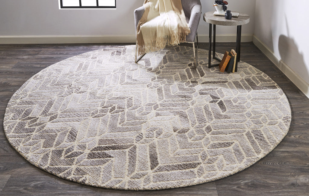 9' X 12' Gray and Ivory Wool Geometric Hand Tufted Area Rug