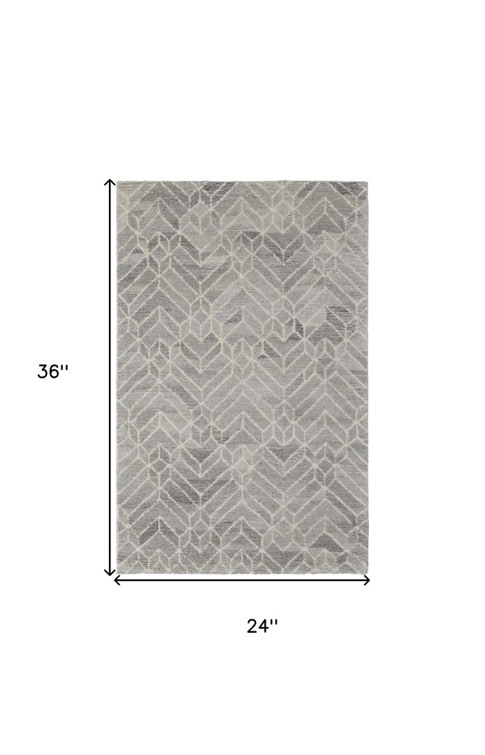 9' X 12' Gray and Ivory Wool Geometric Hand Tufted Area Rug