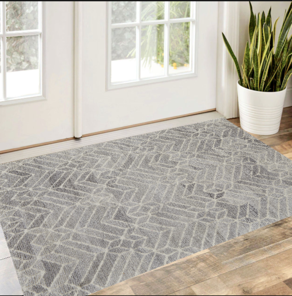 9' X 12' Gray and Ivory Wool Geometric Hand Tufted Area Rug