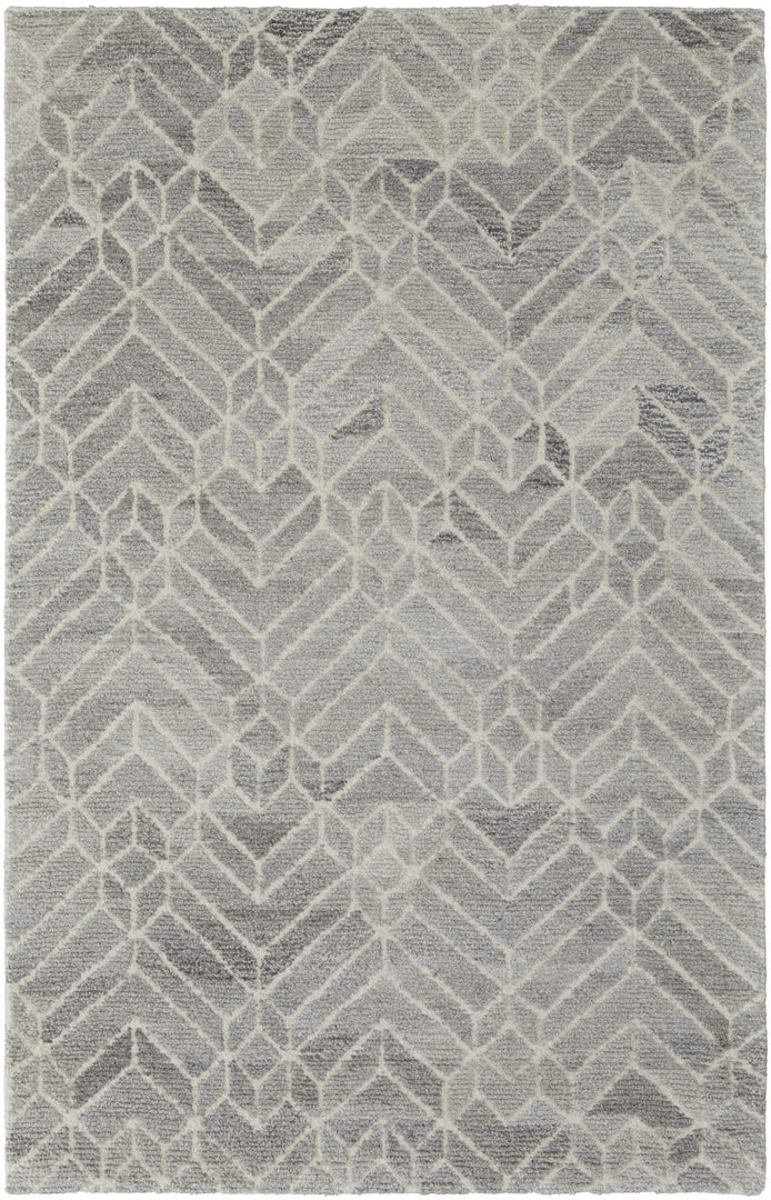 9' X 12' Gray and Ivory Wool Geometric Hand Tufted Area Rug