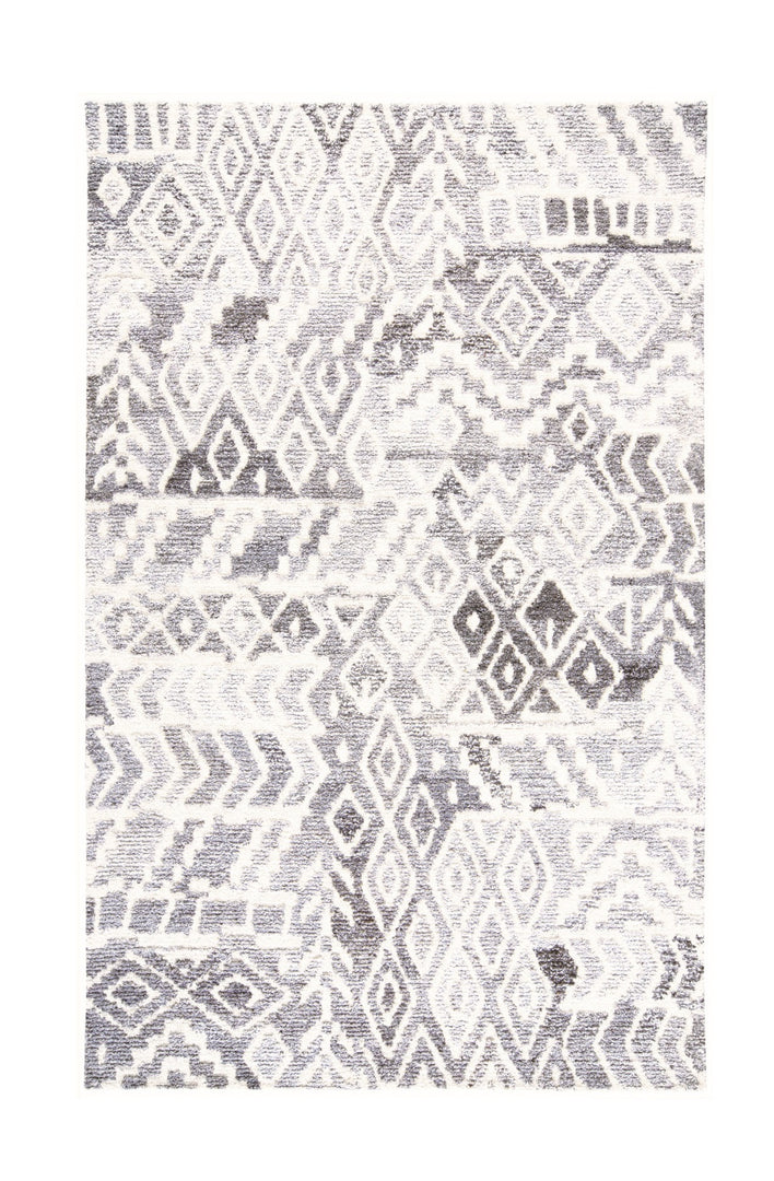 5' X 8' Gray and White Wool Abstract Geometric Hand Tufted Area Rug