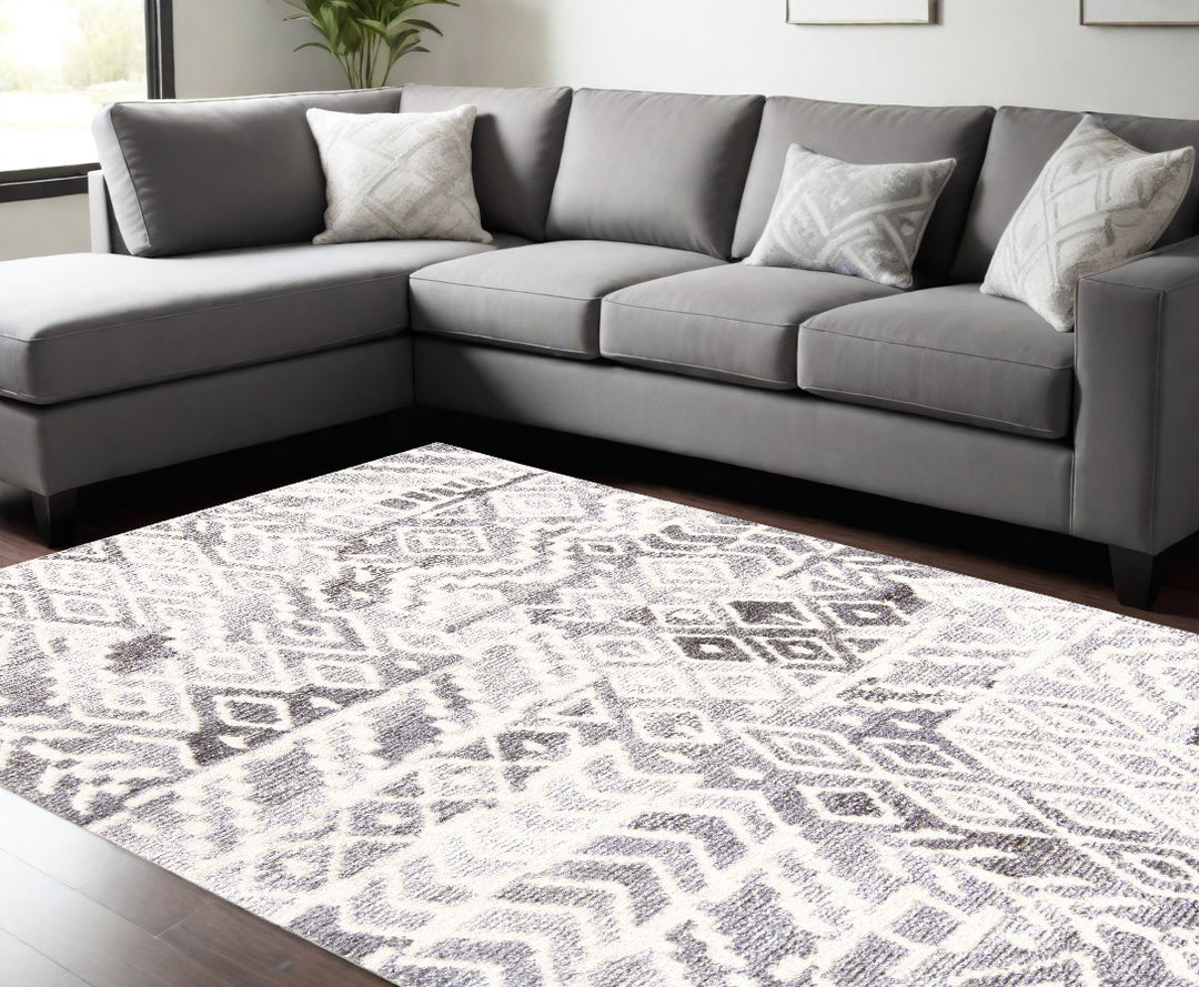 5' X 8' Gray and White Wool Abstract Geometric Hand Tufted Area Rug