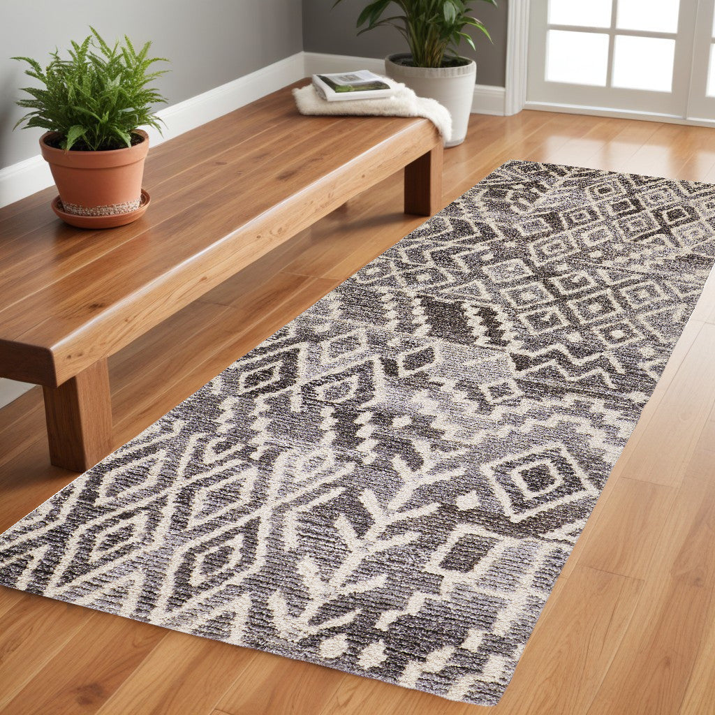 5' X 8' Gray and White Wool Abstract Geometric Hand Tufted Area Rug