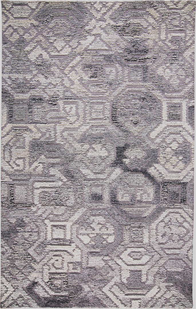 5' X 8' Gray and Ivory Wool Abstract Hand Tufted Area Rug