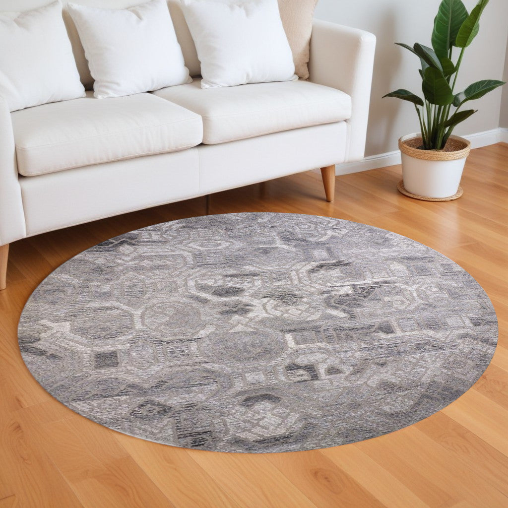 5' X 8' Gray and Ivory Wool Abstract Hand Tufted Area Rug